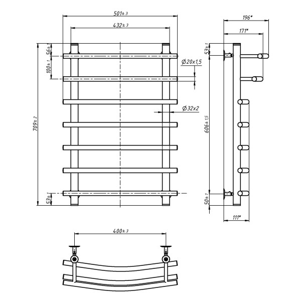 Water heated towel rail NAVIN Premium 500x700x400