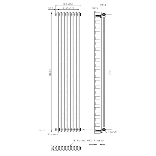 Vertical radiator NAVIN Ellipse 480x1800-8, white