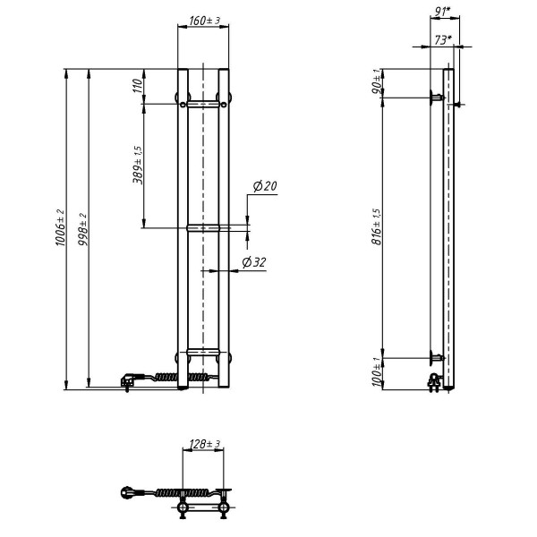 Electric heated towel rail NAVIN Silhouette 160x1000 right