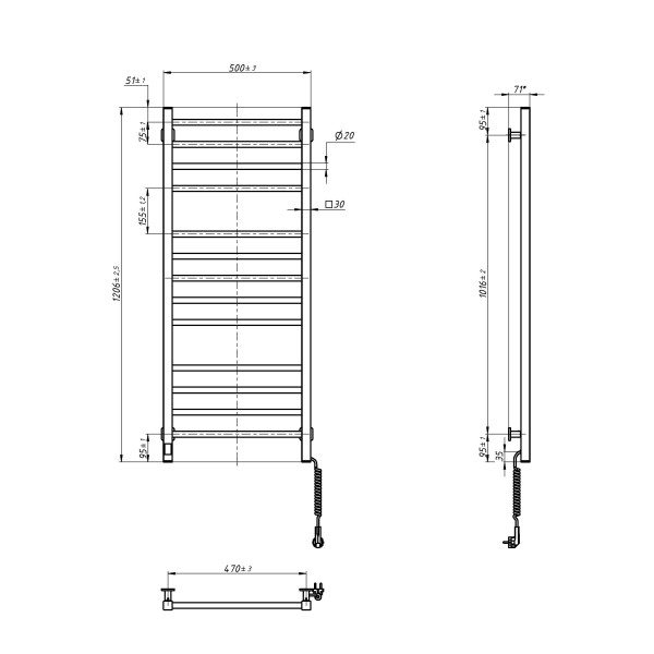 Рушникосушка Navin Класик Квадро 500х1200 Sensor з Wi-Fi, права, біла