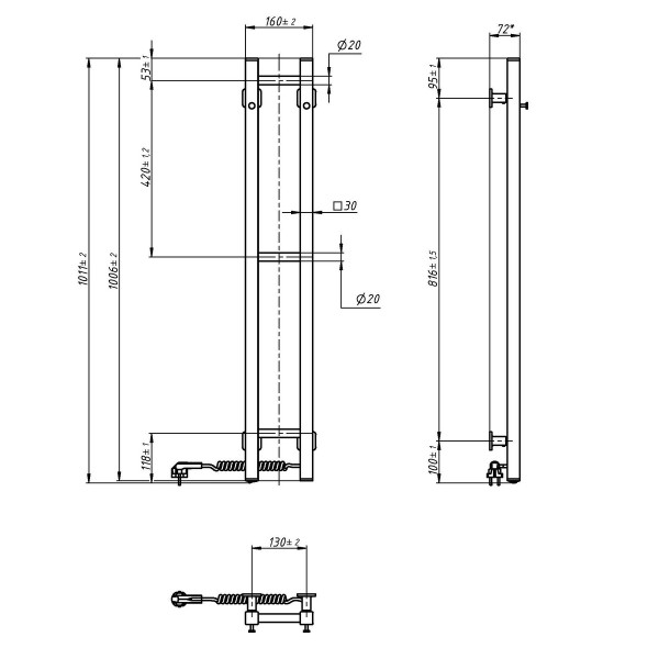 Electric heated towel rail NAVIN Silhouette Quadro 160x1000 right, black moiré