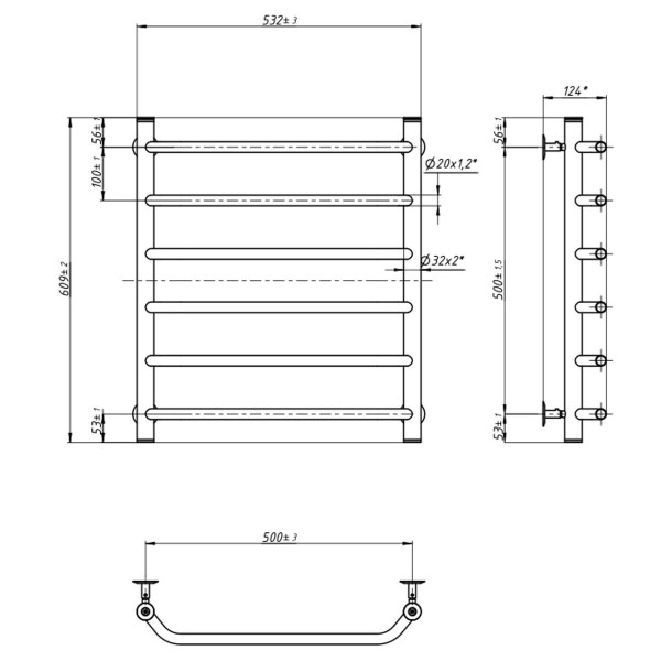 Water heated towel rail Navin Blues 500x600 (black moire)