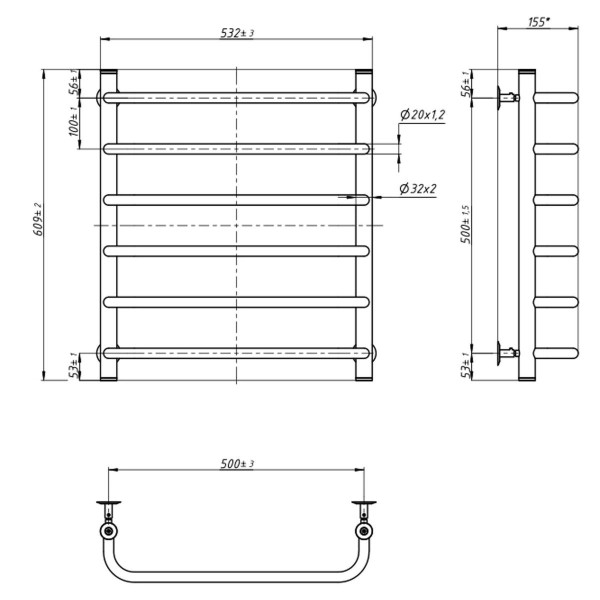 Water heated towel rail NAVIN Symphony 500x600