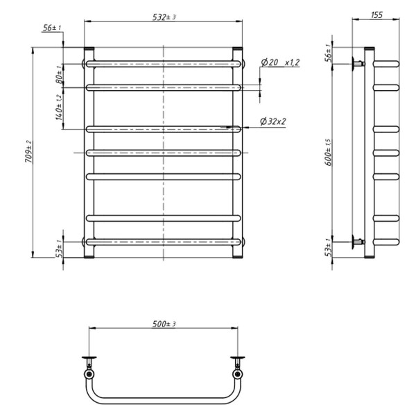 Water heated towel rail NAVIN Symphony 500x700