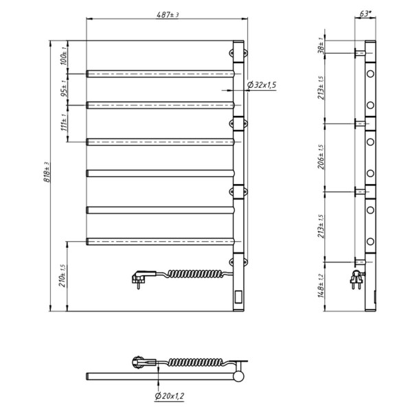 Electric heated towel rail NAVIN Arabesque 480x800 Sensor, black moire, timer