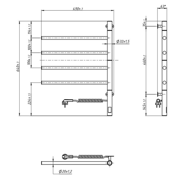 Stainless heated towel rail Arabesque 480x600 Sensor, timer