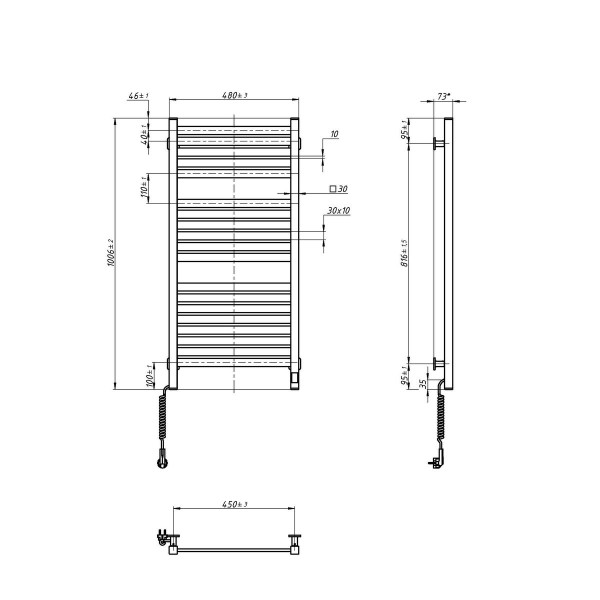 Електрична рушникосушка NAVIN Авангард X 480х1000 Sensor з WI-FI лівобічна, чорний муар