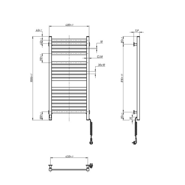 Електрична рушникосушка NAVIN Авангард X 480х1000 Sensor з WI-FI правобічна, чорний муар
