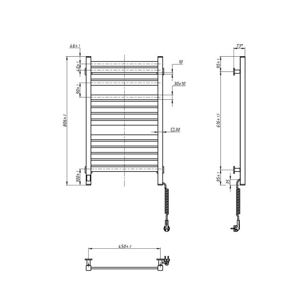 Електрична рушникосушка NAVIN Авангард X 480х800 Sensor з WI-FI правобічна, чорний муар