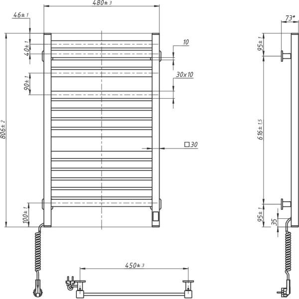 Електрична рушникосушка NAVIN Авангард X 480х800 Sensor з WI-FI лівобічна, біла
