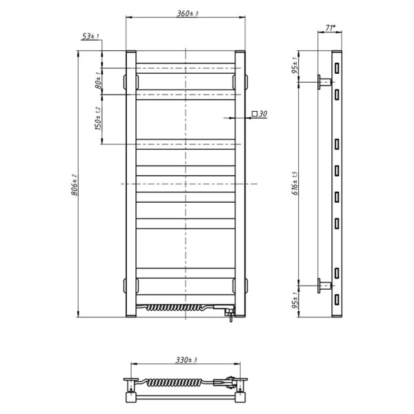 Electric heated towel rail NAVIN Avangard 360x800 left