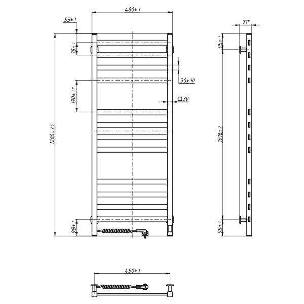 Electric heated towel rail NAVIN Avangard 480x1200 Sensor, white, left, timer