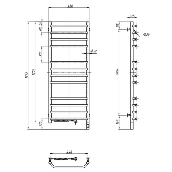 Electric heated towel rail NAVIN Blues 480x1200 left sensor with timer