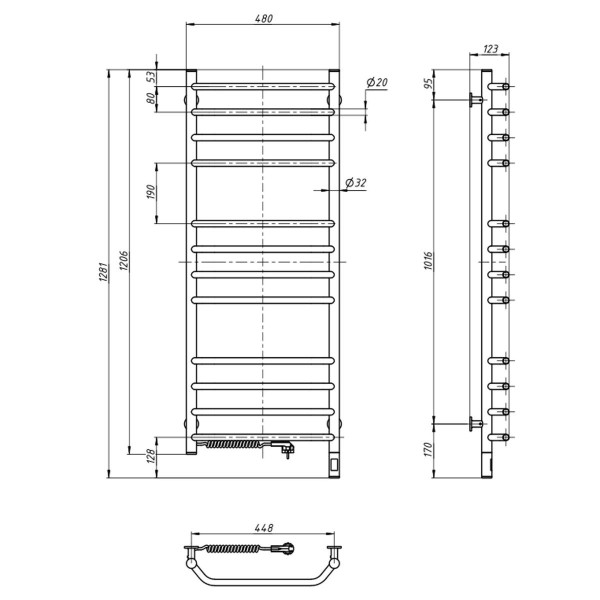 Electric heated towel rail NAVIN Blues 480x1200 left sensor with timer