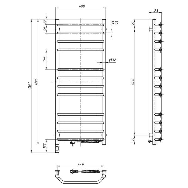 Electric heated towel rail NAVIN Blues 480x1200 right sensor with timer