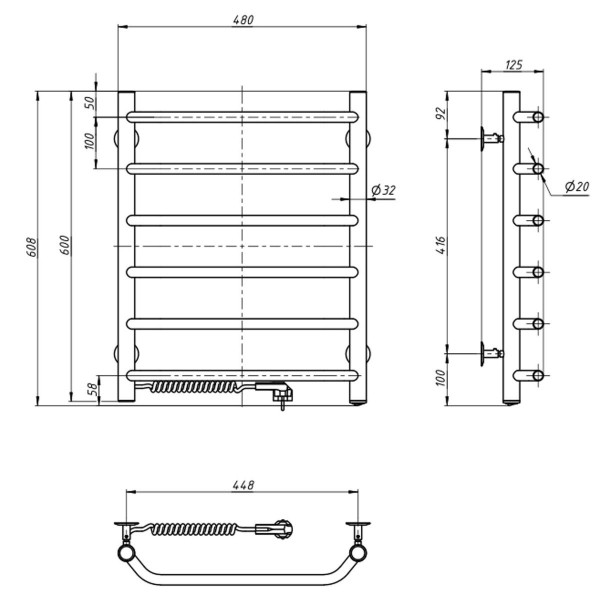 Electric heated towel rail NAVIN Blues 480x600 left