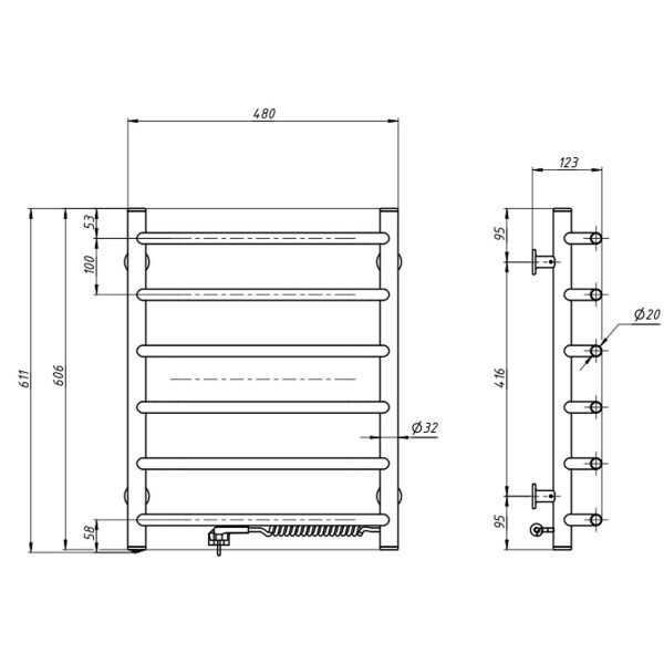 Electric heated towel rail NAVIN Blues 480x600 right