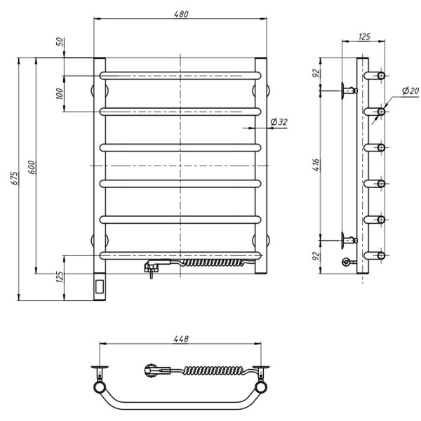 Electric heated towel rail NAVIN Blues 480x600 right sensor with timer