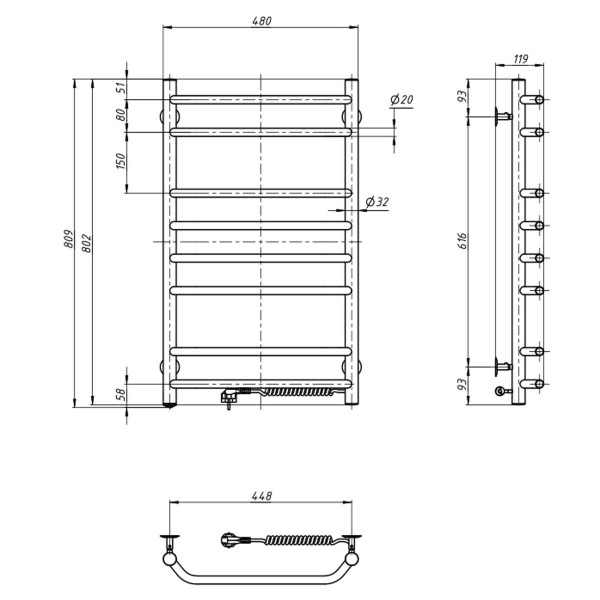 Electric heated towel rail NAVIN Blues 480x800 right