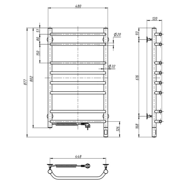 Electric heated towel rail NAVIN Blues 480x800 left sensor with timer