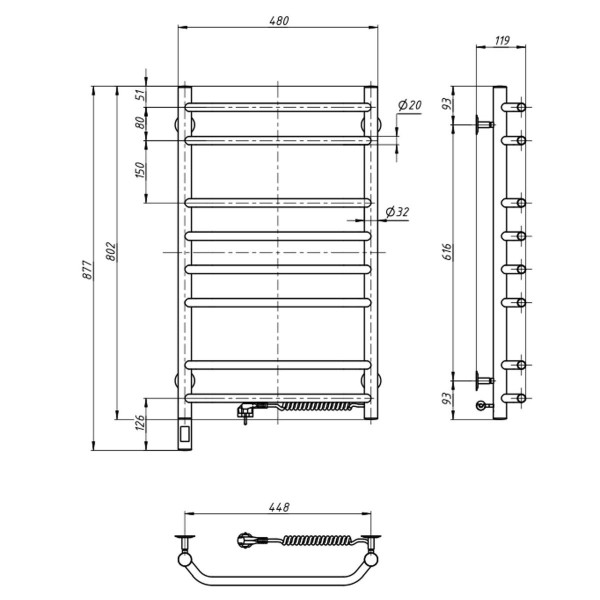 Electric heated towel rail NAVIN Blues 480x800 right sensor with timer