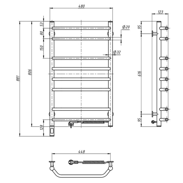 Electric heated towel rail NAVIN Blues 480x800 right sensor with timer