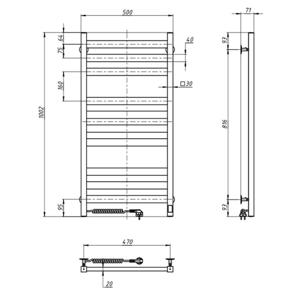 Electric heated towel rail NAVIN Ellipse 500x1000 Sensor left, chrome