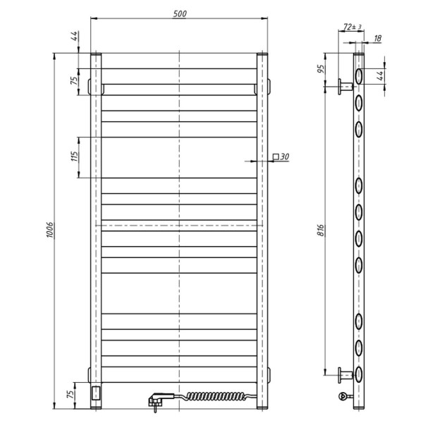 Electric heated towel rail NAVIN Ellipse 500x1000 Sensor right, white velvet, timer