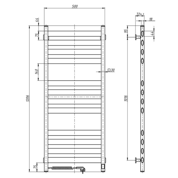 Electric heated towel rail NAVIN Ellipse 500x1200 Sensor left, white velvet, timer