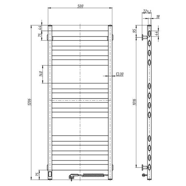 Electric heated towel rail NAVIN Ellipse 500x1200 Sensor right, white velvet, timer