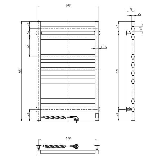 Electric heated towel rail NAVIN Ellipse 500x800 Sensor left, chrome