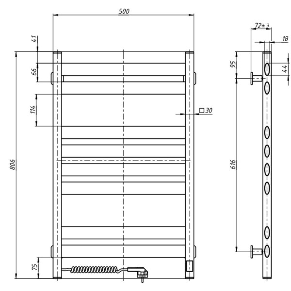 Electric heated towel rail NAVIN Ellipse 500x800 Sensor left, white velvet, timer