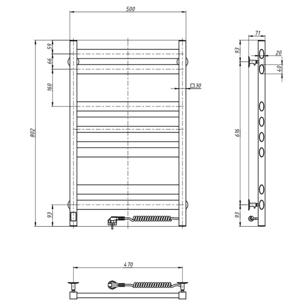 Electric heated towel rail NAVIN Ellipse 500x800 Sensor right, chrome