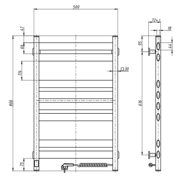 Рушникосушка електрична NAVIN Ellipse 500х800 Sensor права, чорний муар