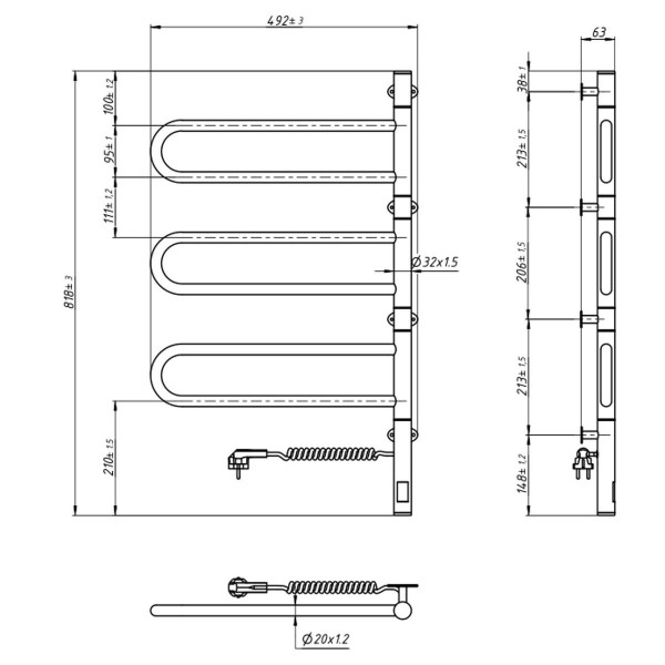 Electric heated towel rail NAVIN Fouette 480x800 Sensor, black moire, timer