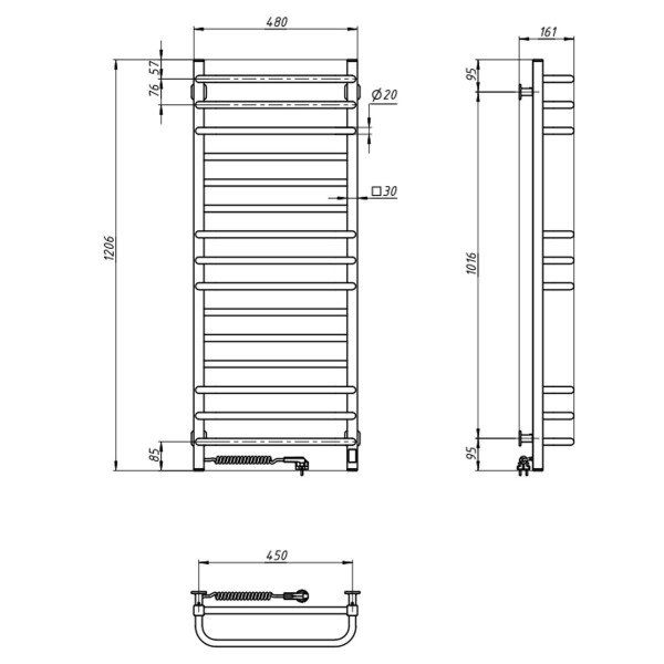 Electric heated towel rail Navin Grandis 480x1200 Sensor left-sided with timer, color - black moiré