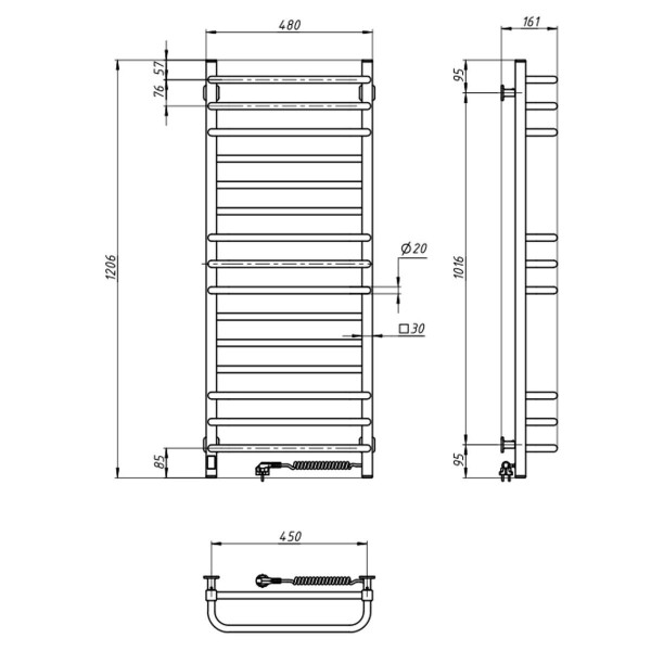 Electric heated towel rail Navin Grandis 480x1200 Sensor right-handed with timer, color - white