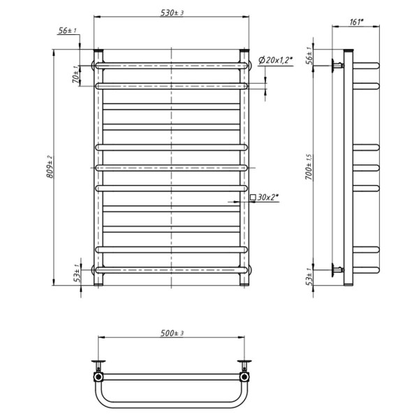 Water heated towel rail NAVIN Grandis 500x800