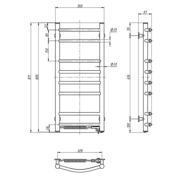 Electric heated towel rail NAVIN Camellia 360x800 left