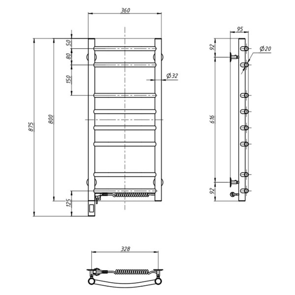 Electric heated towel rail NAVIN Camellia 360x800 right sensor with timer