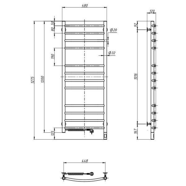 Electric heated towel rail NAVIN Camellia 480x1200 left sensor with timer