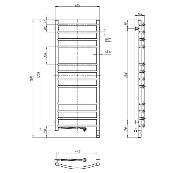 Electric heated towel rail NAVIN Camellia 480x1200 left sensor with timer