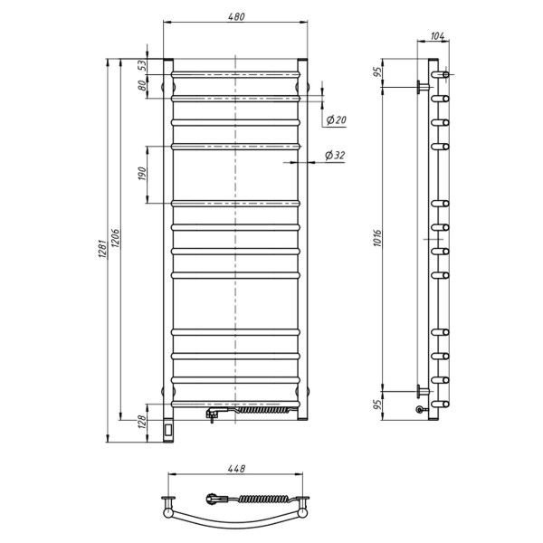 Heated towel rail Camellia 480x1200 Sensor right with timer, black moire