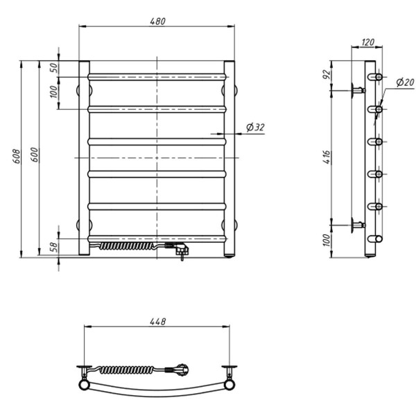 Electric heated towel rail NAVIN Camellia 480x600 left