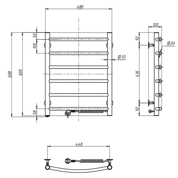 Electric heated towel rail NAVIN Camellia 480x600 right