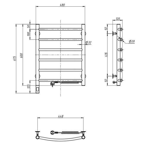 Electric heated towel rail NAVIN Camellia 480x600 right sensor with timer