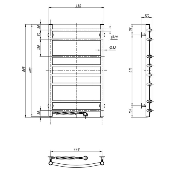 Electric heated towel rail NAVIN Camellia 480x800 left