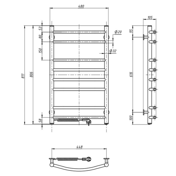 Electric heated towel rail NAVIN Camellia 480x800 left