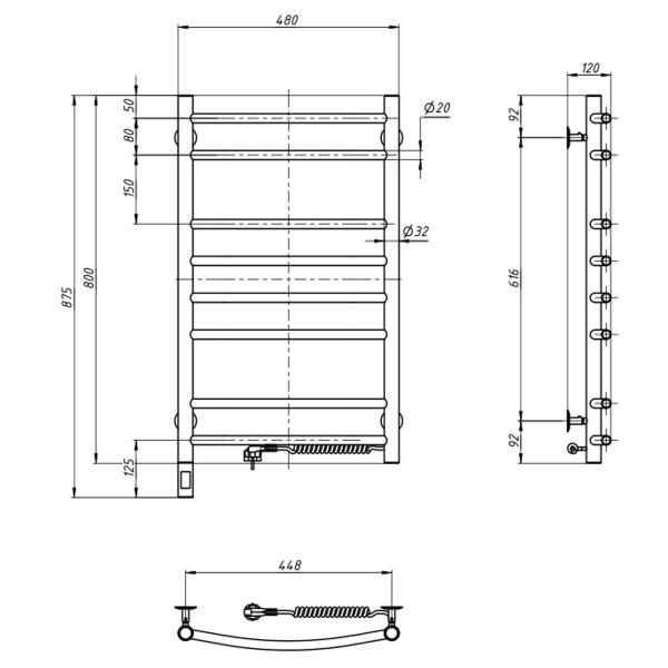 Electric heated towel rail NAVIN Camellia 480x800 Sensor right bronze