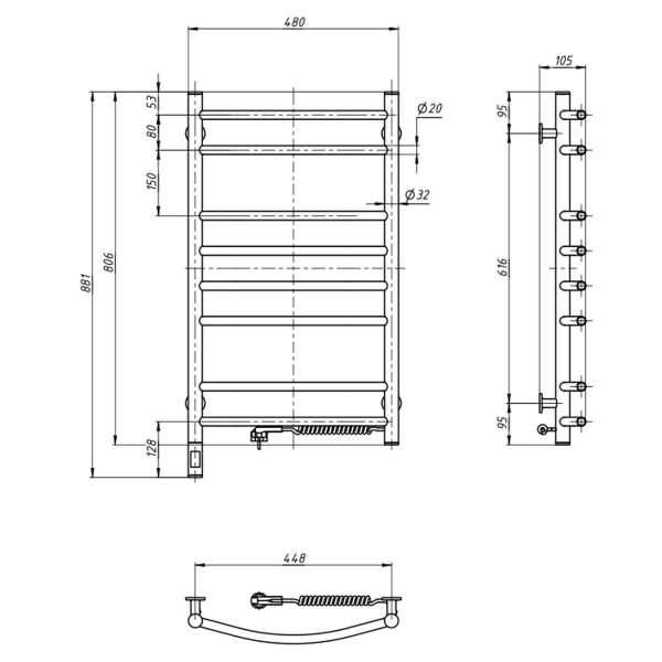 Electric heated towel rail NAVIN Camellia 480x800 right sensor with timer